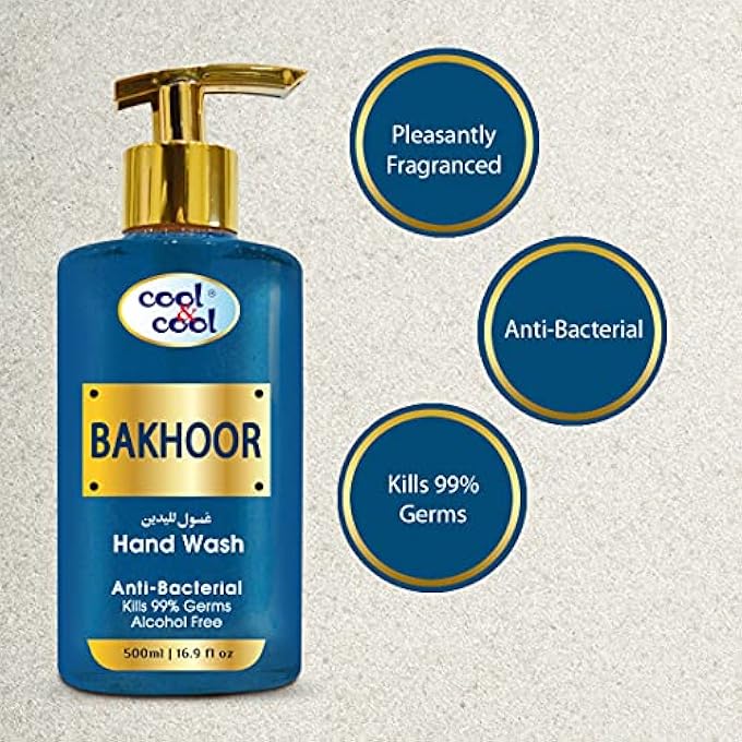 Cool & Cool ARABIC SERIES BAKHOOR HAND WASH -500ML - ANTIBACTERIAL, ALCOHOL-FREE, MOISTURIZING WITH VITAMIN E, 99% GERM-KILLING FORMULA - Image 3